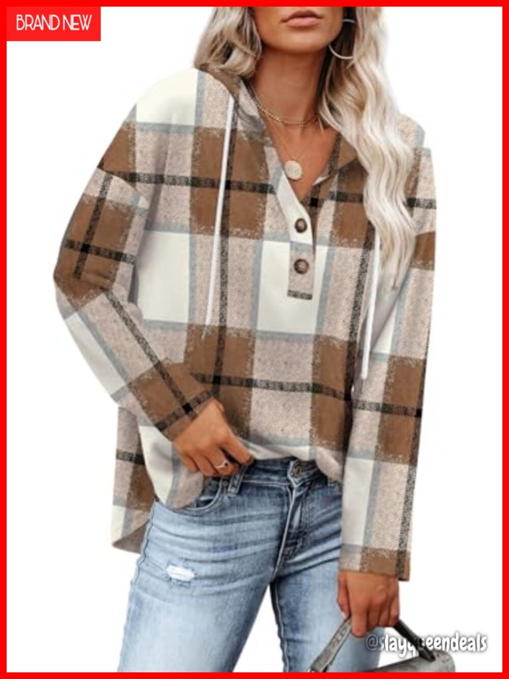 Womens V-Neck Hooded Sweatshirt Loose Flowy Tunic Pullover Casual